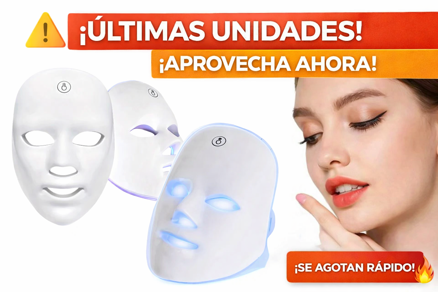 😽 ZENFORT" 7-Mascarilla facial de terapia  7 LEDS de color para el rejuvenecimiento